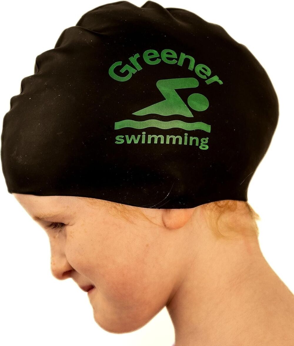 Greener Silicone Swimming Cap, Black - NEW